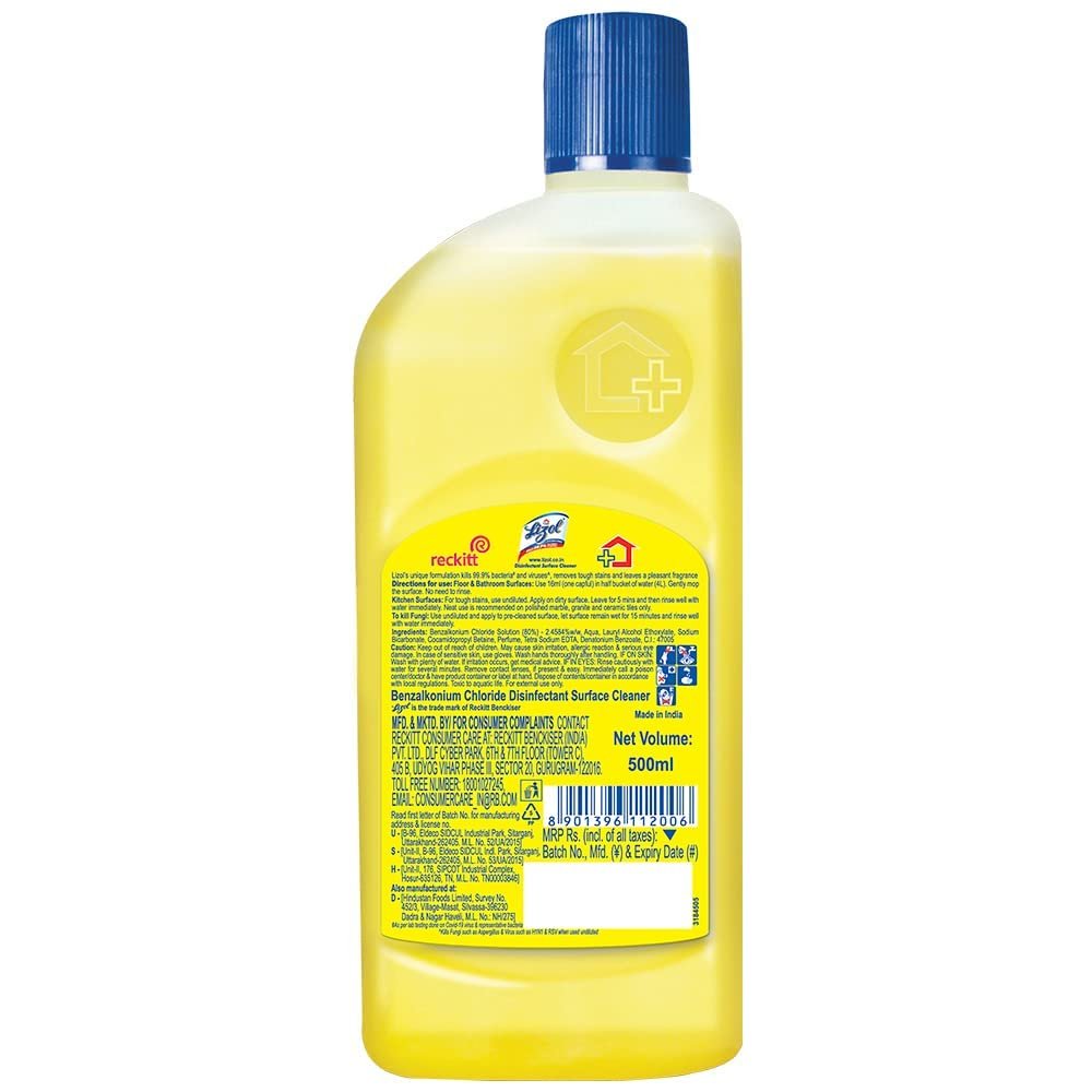 Lizol Disinfectant Surface & Floor Cleaner Liquid, Citrus - 500 ml | Suitable for All Floor Cleaner Mops | Kills 99.9% Germs| India's #1 Floor Cleaner - Image 2