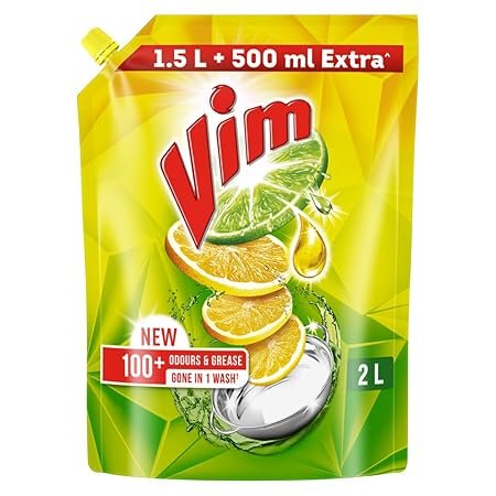 Vim Fresh Lemon Fragrance Dishwash Liquid Gel 2L Refill Pack|| Leaves No Residue|| Grease Cleaner For Utensils - Liquid Kitchen Soap Super Saver Offer