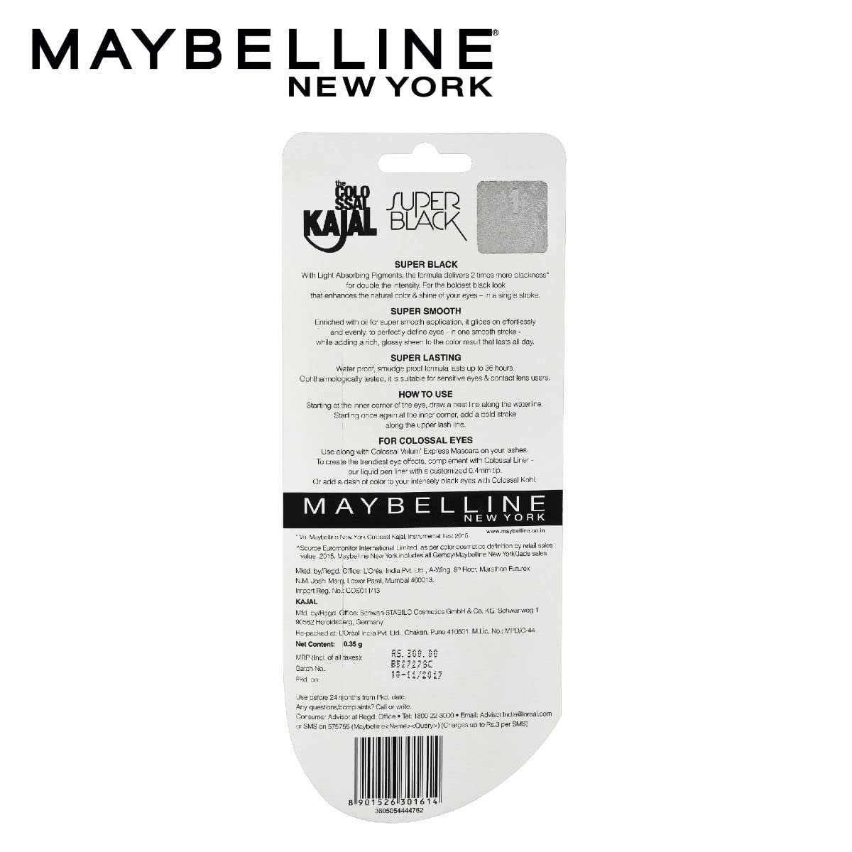 Maybelline New York Kajal, Super Black, Intense Colour, Sharp Definition, Long-lasting, Colossal Kajal, 0.35g - Image 2