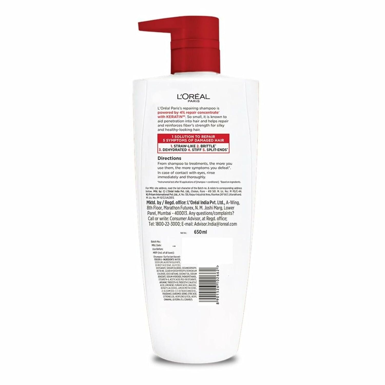 L'Oreal Paris Shampoo, For Damaged and Weak Hair, With Pro-Keratin + Ceramide, Total Repair 5, 650 ml - Image 2