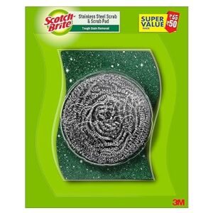 Scotch-Brite 1 Stainless Steel Scrubber (15g) and 1 Scrub Pad Combo
